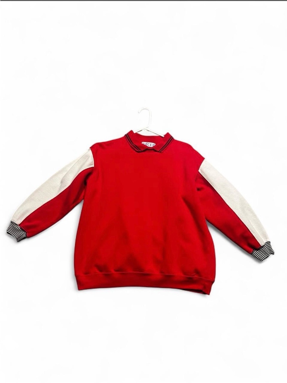 Men's Red Crewneck with Cream Contrast Sleeves